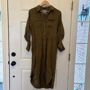 Anthropologie Maeve Olive Green Long Sleeve Maxi Dress Size 8